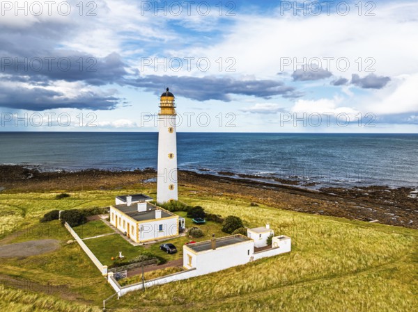 Barns Ness Lighthouse from a drone, Dunbar, East Lothian, Scotland, UK