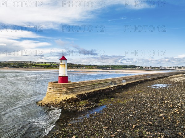 Berwick Pier and Lighthouse from a drone, Berwick-upon-Tweed, England, United Kingdom