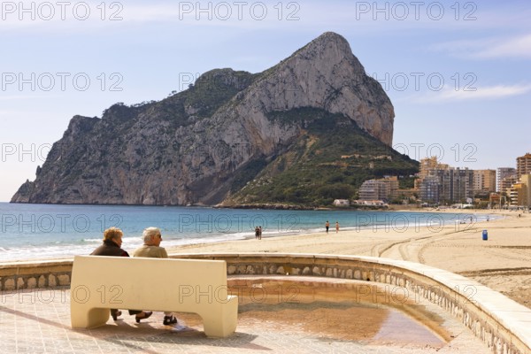 Beach promenade, Playa La Fossa-Levante, rock, Penon de Ifach, landmark, coast, city skyline, skyscrapers, hotels, Mediterranean, bay, skyline, Calpe, Costa Blanca, Spain