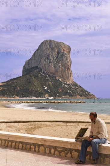 Painter, artist, peninsula, Penón de Ifach, Playa Arenal, Mediterranean Sea, bay, sight, Calpe Valencia Spain