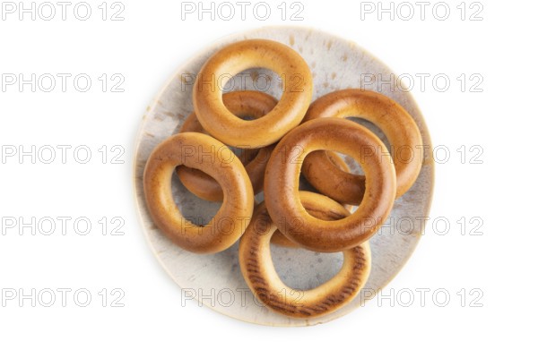Homemade Ring Bagel isolated on white background. top view, flat lay, close up