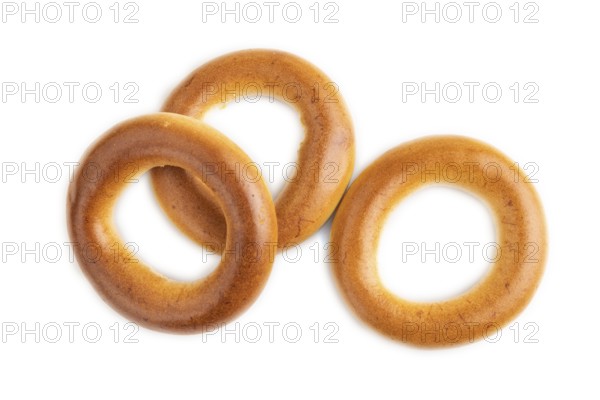 Homemade Ring Bagel isolated on white background. top view, flat lay, close up