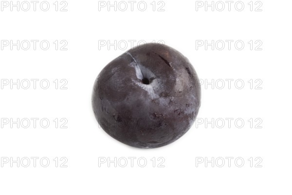 Purple Plum isolated on white background. Side view, copy space. healthy food, vegetable, minimalism