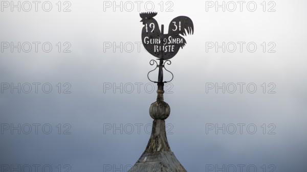 Spire with metal weather vane, spire cock, Gudbrandsdalen or Gudbrandsdalen Valley, Norway