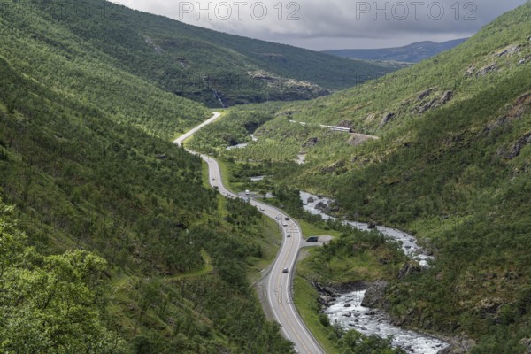 Kongevegen or King's Road, Olavsleden pilgrimage route, Drivdalen valley, ascent to Dovrefjell, in the valley E6 motorway, Oppdal municipality, Trøndelag county, Norway