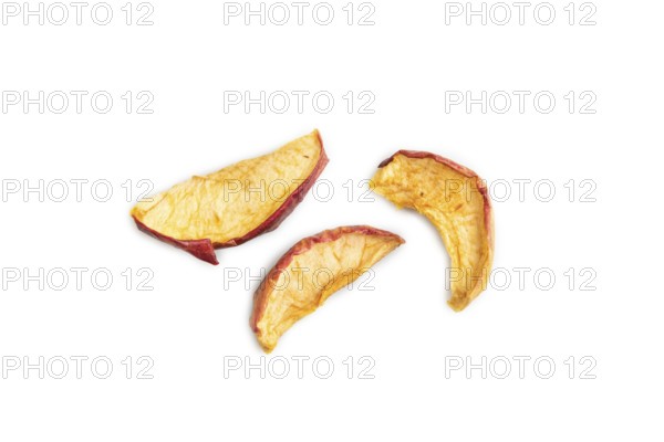 Dried Apples isolated on white background. Top view, close up, flat lay. healthy food, minimalism. sweet