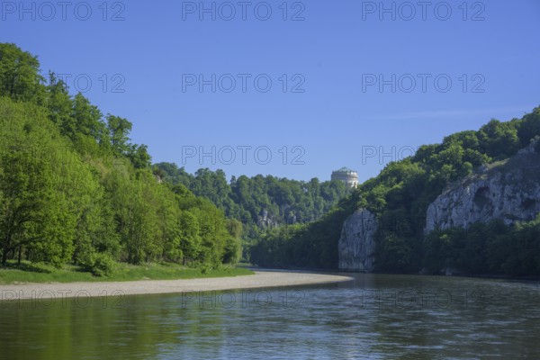 Blick zur Befreiungshalle, Schifffahrt Donaudurchbruch, Kelheim, Bayern, Deutschland