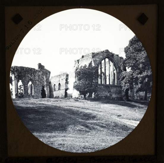 Magic lnatern slide by Poulton of Egglestone Castle, County Durham, England, UK c 1900