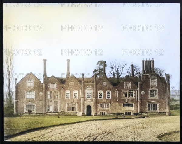 Colourised magic lantern slide of Seckford Hall, near Woodbridge, Suffolk, England, UK c 1910 - poor focus
