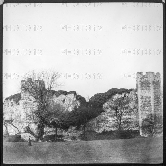 Magic lantern slide of ruins of Framingham castle, Suffolk, England, UK c 1910
