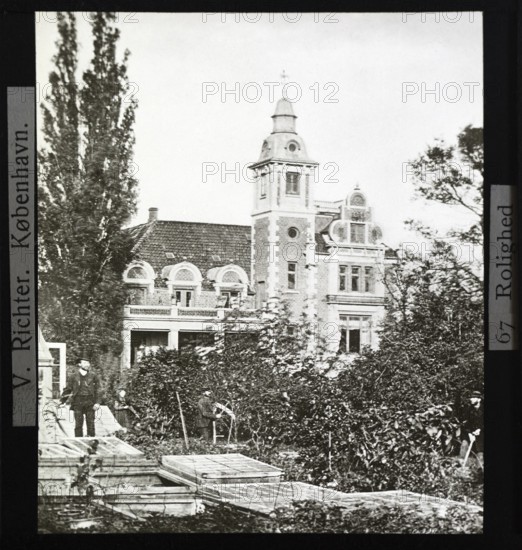 Garden and mansion house at Rolighed, Skodsborg, Denmark, c 1900 where Hans Christian Andersen died in 1875 by V Richter