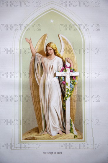 Nineteenth century Victorian Bible story illustration in Chromo-Lithography, The Spirit of Faith winged angel