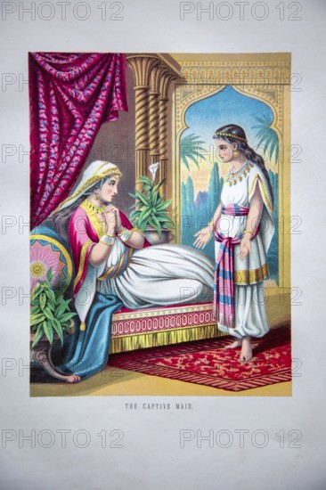 Nineteenth century Victorian Bible story illustration in Chromo-Lithography, The Captive Maid