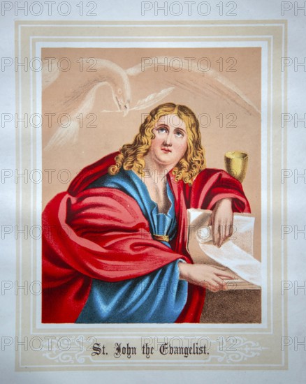 Nineteenth century Victorian Bible story illustration in Chromo-Lithography, Saint John the Evangelist