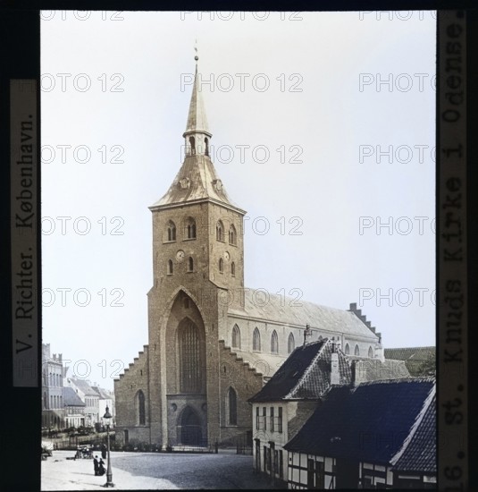 Colourised version St Knuds or Knuts, St Canute's Cathedral church built 1300s, Odense, Denmark c 1900 by V Richter