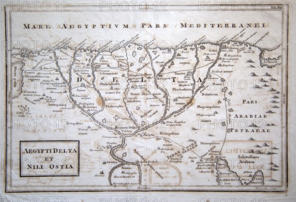 Map of River Nile delta and Mediterranean coast, Egypt 1794 engraved by William Henry Toms 1700-1763