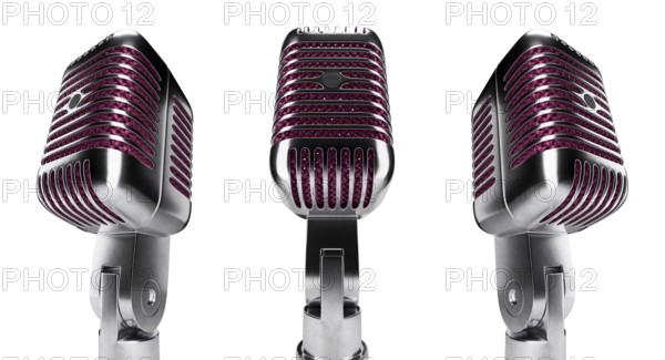 Classic vintage microphone set with pink inside mesh isolated on a white background