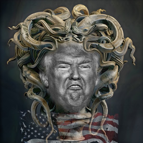 Symbolic image, Trump on a demonic vendetta, persecution of all opponents, autocracy, military against US citizens, US democracy in danger, EU and Germany under political pressure, industry, Donald Trump, tariff threats, Elon Musk, Mark Zuckerberg, social networks, fake news, rights broken, hate, agitation, DSG Digital Services Act, re-election, USA, politics, announcements, wanted dictator, Republicans, US electoral system, global danger, lies, 2nd term, global burden, Ukraine war, storm White House, governing with decrees, US President Trump's election, US President Trump's election. term, global burden, Ukrainian war, White House storm, governing with decrees