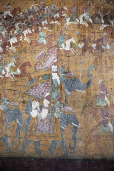 Mural painting in the Daria Daulat Bagh or Tipu Sultan's Summer Palace, Srirangapatna, Karnataka, India