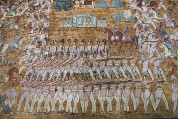 Mural painting in the Daria Daulat Bagh or Tipu Sultan's Summer Palace, Srirangapatna, Karnataka, India