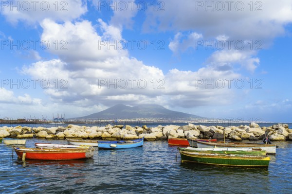 Seaside in Naples with Mount Vesuvius in backround, Campania, Italy
