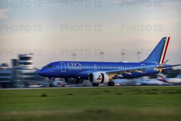 ITA Airways Airbus A220, lands at Düsseldorf Airport, North Rhine-Westphalia, Germany