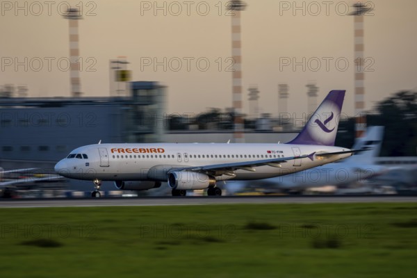 Freebird Airbus lands at Düsseldorf Airport, North Rhine-Westphalia, Germany