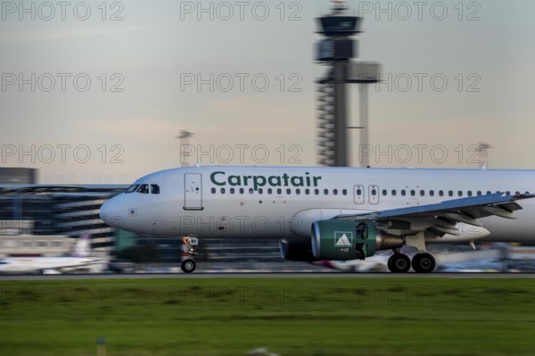 Carpatair Airbus A320, landing at Düsseldorf Airport, North Rhine-Westphalia, Germany
