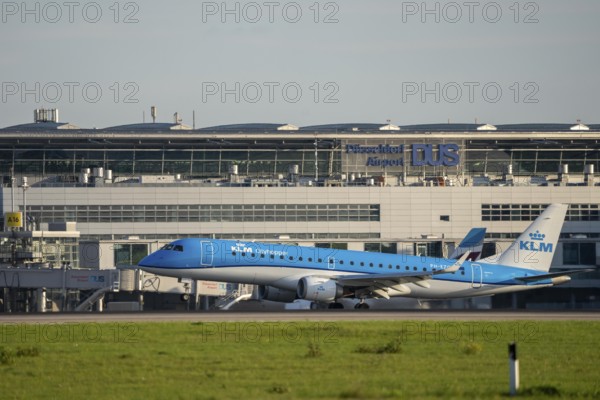 KLM City Hopper, Embraer E190STD, lands at Düsseldorf Airport, North Rhine-Westphalia, Germany
