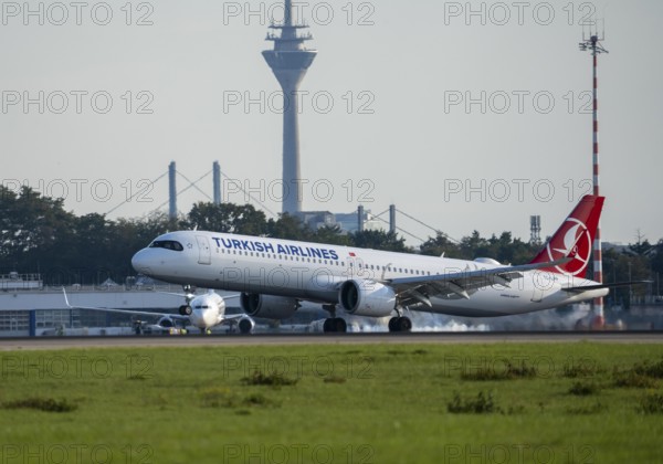 Turkish Airlines Airbus A321neo lands at Düsseldorf Airport, North Rhine-Westphalia, Germany