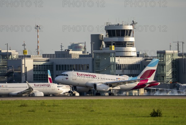 Eurowings Airbus A319-132 lands at Düsseldorf Airport, North Rhine-Westphalia, Germany