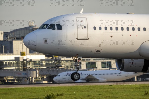 Eurowings Airbus A320 lands at Düsseldorf Airport, North Rhine-Westphalia, Germany
