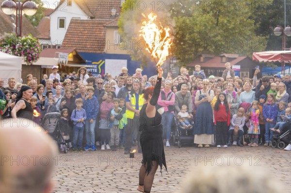 A fire dancer gives an impressive performance in front of an enthusiastic crowd, Feuernacht, Sindelfingen, Germany