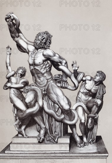 Laocoon group, steel engraving after the marble sculpture in the Vatican Museums, historical book illustration