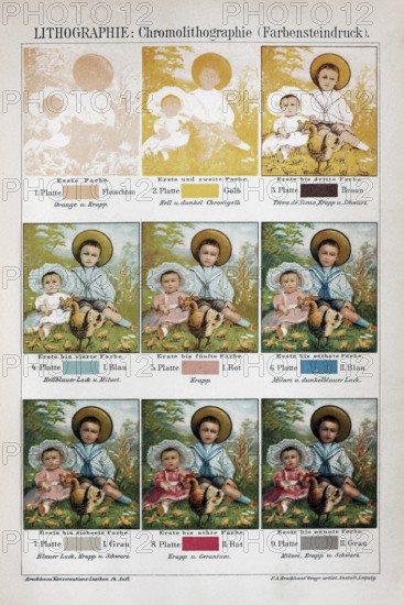 Colour plate lithography, chromolithography, structure of printing plates for multicoloured images, 19th century printing technology