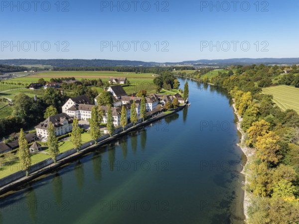 Aerial view of the former convent of the Dominican nuns St Katharinental am Rhein near Diessenhofen, Willisdorf, Canton Thurgau, Switzerland