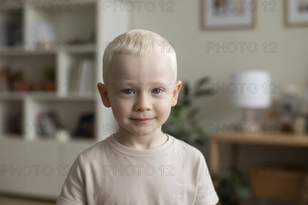 Portrait of young boy with albinism and white hair. Generative ai, AI generated