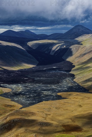 Lava, lava field, summer, cloudy, sunny, aerial view, Fagradalsfjall, Reykjanes, Iceland