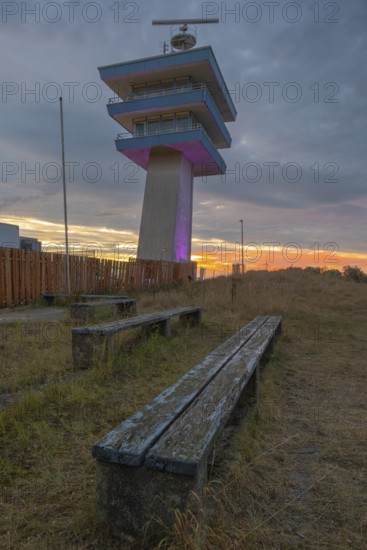 The radar tower at Lankenauer Höf is illuminated with fabulous light, Weser, Bremen, Germany