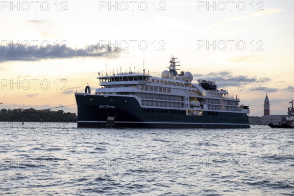 Venice, Italy - 2 September 2025: The cruise ship SH Diana is moored in the port of Venice during the 82nd Venice International Film Festival