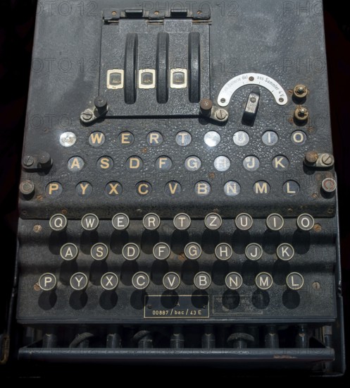 WW2 German three-rotor Enigma cipher machine for encoding top-secret military messages, used by Nazi Germany during World War Two