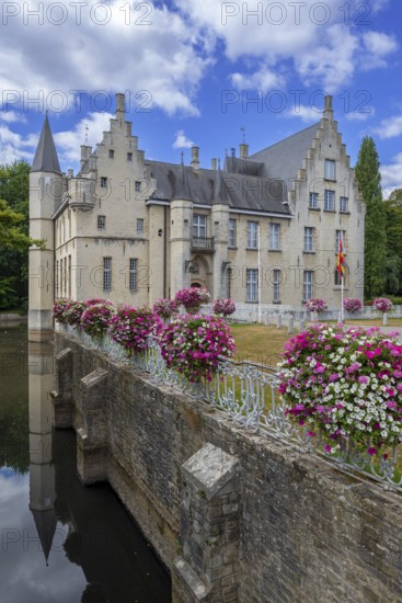 Kasteel Cortewalle, 15th century moated castle in Flemish Renaissance style at Beveren in summer, Waasland, East Flanders, Belgium