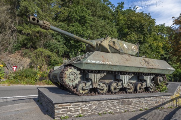 WWII Achilles M10, British tank destroyer in the town La Roche-en-Ardenne in summer, province of Luxembourg, Ardennes, Wallonia, Belgium