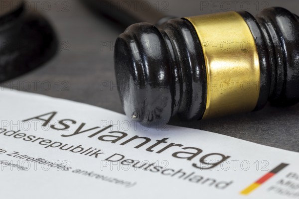 Symbolic asylum application and judge's gavel