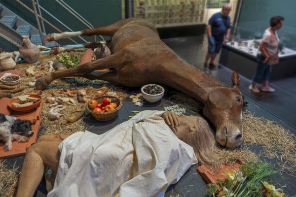 Replica of burial chamber beneath the tumulus of Grijpen at Het Toreke museum with Gallo-Roman finds in the city Tienen, Flemish Brabant, Belgium