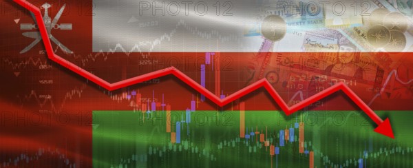 Oman financial crisis on economic graph. Financial fall of Oman on economy market