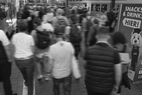 Travellers arriving on the platform at Munich Central Station, Movement, Munich, Bavaria, Germany