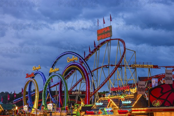 Oktoberfest attraction Olympia Fünfer Looping, Festwiese, Theresienwiese, Oktoberfest, Munich, Upper Bavaria, Bavaria, Germany