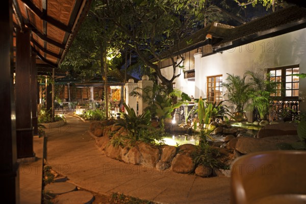 Indian garden restaurant in the evening, Begaluru or Bangalore, Karnataka, India