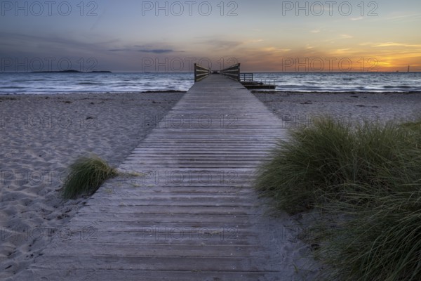 Spacious, empty beach with a pier, evening lighting, gentle sound of the sea, pier, Kobaek Strand, Sjaelland, Denmark